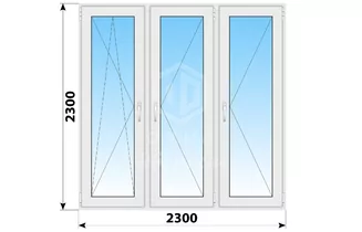 Трехстворчатое пластиковое окно 2300x2300 ПO-П-П